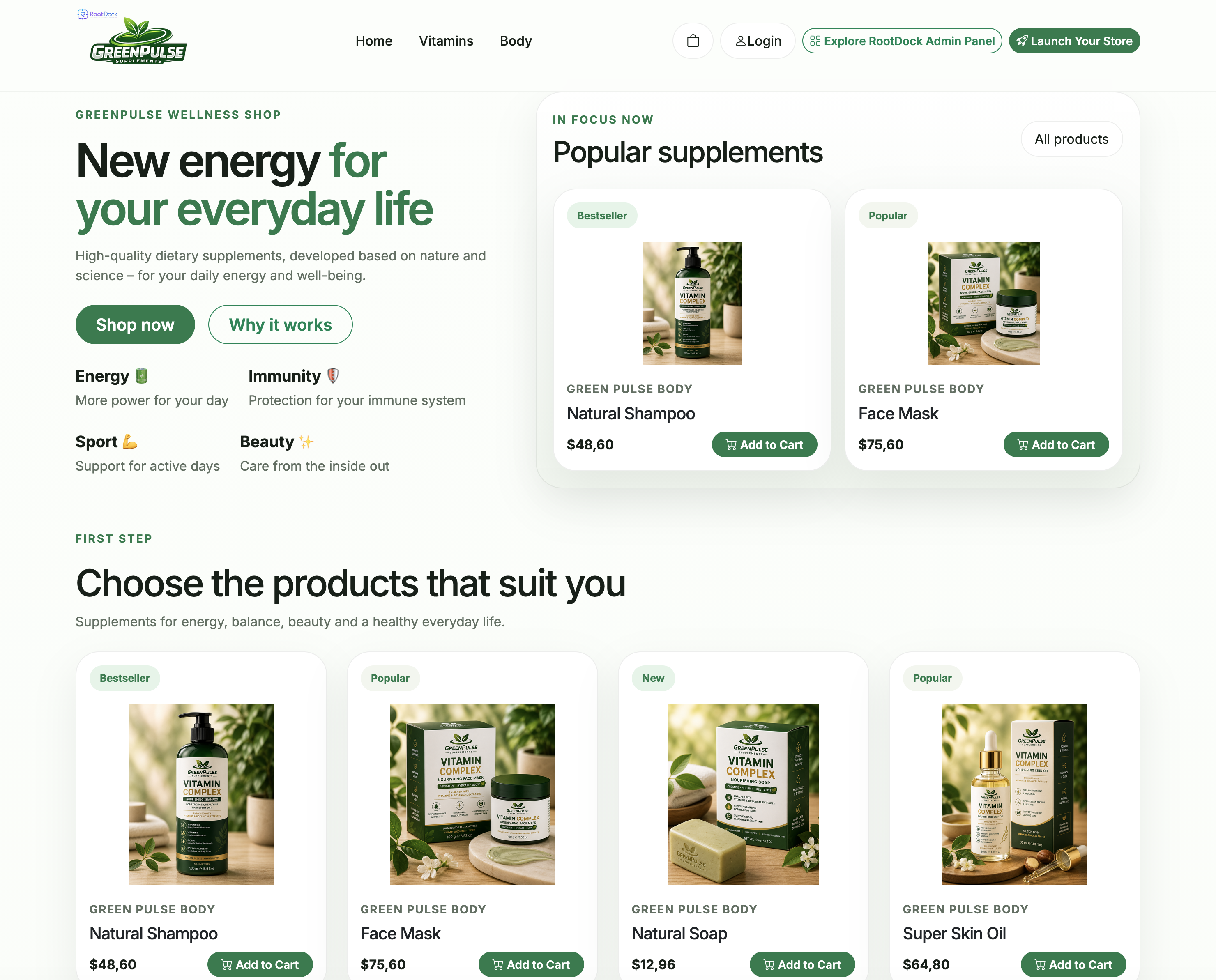 Supplements storefront preview